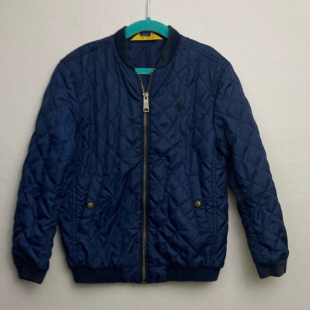 9-27 Polo Ralph Lauren boys blue jacket 7 quilted flaw